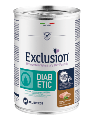 EXCLUSION DI37 DIABETIC ALL BREEDS konzerva 400g, vepřové/cirok/hrách