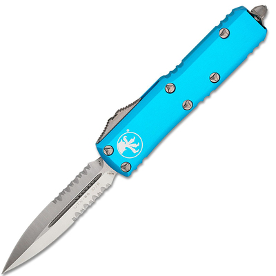 Microtech 232-5TQ UTX-85 Satin Partial Serration Turquoise automatický nôž 7,6 cm, tyrkysová, hliník