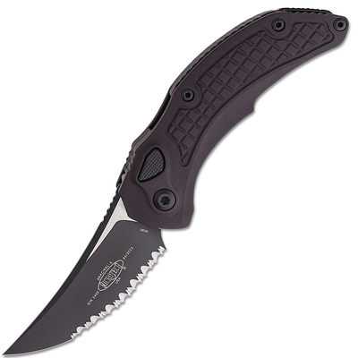 Microtech 268A-3T Brachial Tacitcal Serrated automatický nôž 8,9 cm, celočierna, hliník