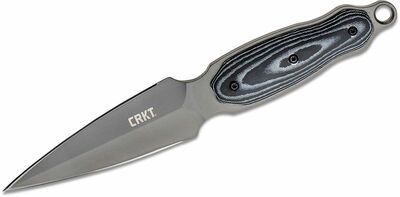 CRKT CR-2075 SHRILL™ BLACK GREY taktický nôž - dýka 12 cm, šedočierna, Micarta, kožené puzdro