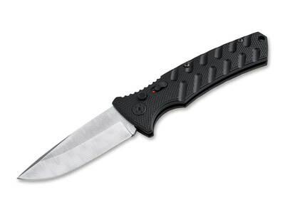 Böker Plus 01BO507DAM STRIKE DAMASCUS automatický nůž 8,2 cm, damašek, černá, hliník, pouzdro