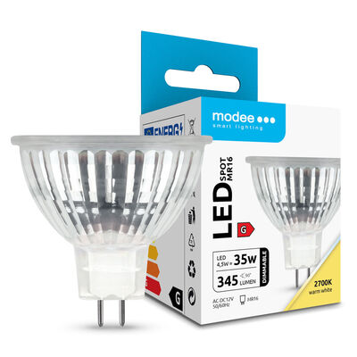 Modee LED Spot bodová žárovka 4,5W MR16 12V 345lm, sklo, stmívatelná (ML-MR162700K4,5WDN)