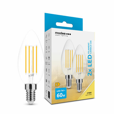 Modee LED Filament žiarovka Candle C35 7W E14 teplá biela, 2ks