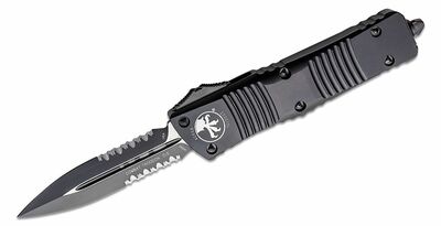 Microtech 142-2T Combat Troodon Black Tactical Part Serr. automata kés 9,5 cm, teljesen fekete, alum