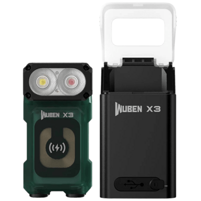 Wuben X3 GREEN svietidlo 700 lm, hliníkový nabíjací box, zelená