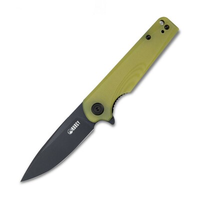 Kubey KU233D Wolverine vreckový nôž 7,4 cm, Dark Stonewash, transparentná žltá, G10, spona