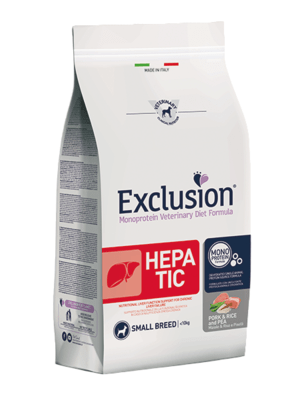 EXCLUSION HEPS02 HEPATIC SMALL BREEDS veterinární krmivo 2kg, vepřové/rýže/hrách