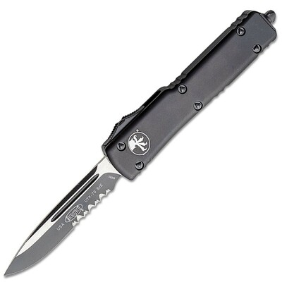 Microtech 148-2T UTX-70 fekete taktikai részleges fogazott automata kés 6,1 cm, teljesen fekete, alu