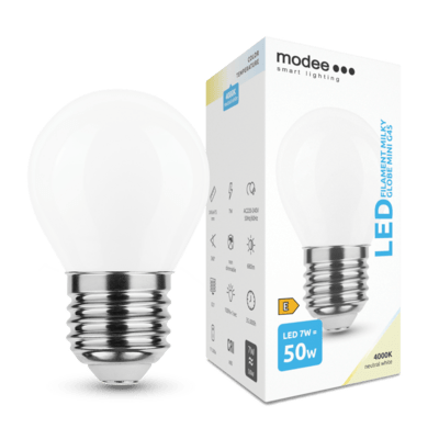 Modee Smart Lighting LED Filament Milky Globe Mini žárovka E27 7W neutrální bílá (ML-MG45F4000K7W)