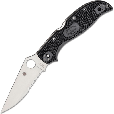 Spyderco C258PSBK Strech 2 XL zsebkés 10 cm, szatén, levél alakú, fekete, FRN