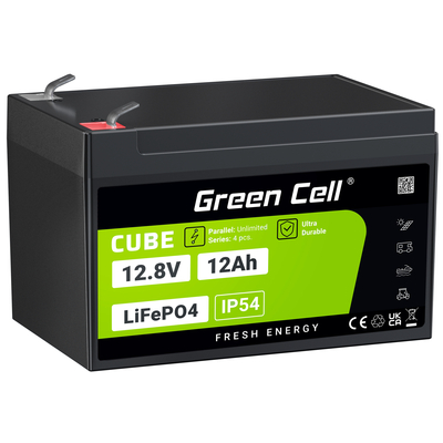 LFPGC12V12AH Green Cell CUBE LiFePO4 12Ah 12,8V 153,6Wh lítium-vas-foszfát akkumulátor kerekesszékhe