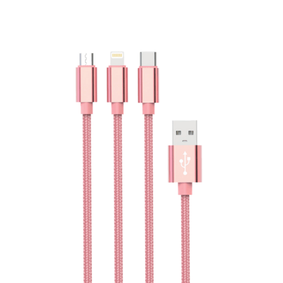 SETTY 3v1 kábel USB - Lightning + USB-C + microUSB 1,0 m 2A KNA-MLC-1.2215 rose gold (GSM115162)