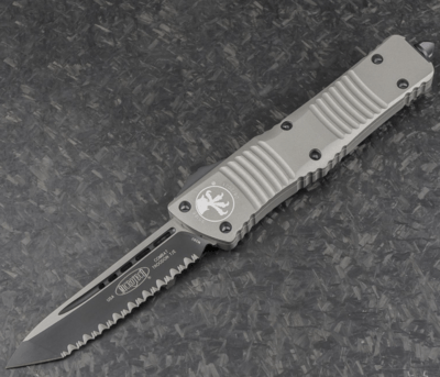 Microtech 144-3TG Combat Troodon Black Serrated automatický nôž 9,5 cm, čierna, šedá, hliník