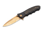 Böker 110227DAM LEOPARD-DAMAST III GOLD sběratelský nůž 9,5 cm, zlatá, černá, hliník