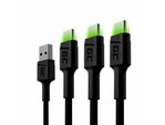 Green Cell KABGCSET03 set 3 rychlodobíjecích kabelů Ray USB-C 200 cm zelená LED