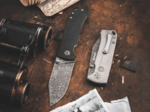 Böker Manufaktur Solingen 111103DAM Tiger-Damascus vreckový nôž 8,5 cm, damašek, čierna, Micarta