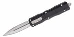 Microtech 225-12 Dirac Serrated Standard automatický nôž 7,4 cm, Stonewash, čierna, hliník