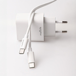 OEM0101315 Maxlife MXTC-06-30AC PD QC töltő 1x USB-C 1x USB 30W fehér + USB-C - USB-C kábel 60W