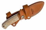 M2M CVN LionSteel Fixed Blade M390 satin blade, Natural CANVAS Handle, leather sheath