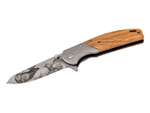 Herbertz 55009 jednoručný vreckový nôž 9cm, olivové drevo, motív jeleňov na čepeli 