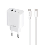 OEM0101312 Maxlife MXTC-06-20AC PD QC töltő 1x USB-C 1x USB 20W fehér + USB-C - USB-C kábel 20W