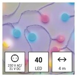 D5AM01 Emos Lighting LED světelný cherry řetěz – kuličky 2,5cm, 4m, vnější i vnitřní, multicolo
