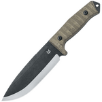 FOX kések FX-609 OD BUSHMAN kültéri kés 16 cm, Stonewash, fekete, zöld, Micarta, bőr tok