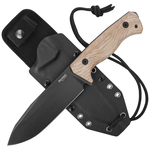 T6B 3V CVN LionSteel Fixed blade, CPM 3V OLD BLACK blade,  NATURAL  CANVAS  handle with Kydex sheath