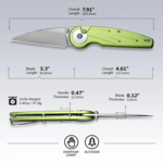 C23052-3 CIVIVI Starflare Lime Green Aluminum Handle Satin Finished Nitro-V Blade Butt