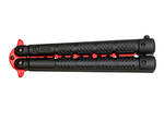 Rui 01RU017 K25 Training Balisong tréningový zatvárací nôž 10 cm, červeno-čierna, nylonové puzdro 