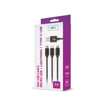 SETTY nylonový USB kábel 3v1 microUSB, Lightning, Type-C 1m (GSM043225) čierna