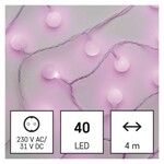 D5AP01 Emos Lighting LED svetelná cherry reťaz – guličky 2,5 cm, 4 m, vonkajšia aj vnútorná, ružová,