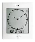 60.4506 TFA Rádiom riadené hodiny s teplomerom, LCD analógový displej, biele