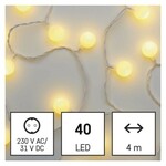 D5AW01 Emos Lighting LED světelný cherry řetěz – kuličky 2,5cm, 4m, vnější i vnitřní, teplá bílá