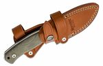 M2M CVG LionSteel Fixed Blade M390 satin blade, Green CANVAS handle, leather sheath