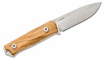 LionSteel B41 UL bushcraft kés 10,8 cm, Stonewash, olívafa, bőr hüvely