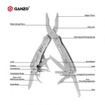 Ganzo Multi Tool G301 multifunkciós szerszám - fogó, krómozott felület, 26 funkció