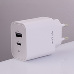 OEM0101314 Maxlife MXTC-06-20AC PD QC töltő 1x USB-C 1x USB 20W fehér + USB-C - Lightning kábel 20