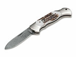 Böker 112201DAM Scout Spearpoint Stag vreckový nôž 7,9 cm, damašek, paroh
