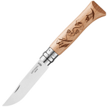 OPINEL 002188 VRI N°8 Síeléses zsebkés 8,5 cm, bükkfa, síeléses motívum