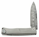 TL D GY LionSteel Folding nůž Damascus Scrambled blade, GREY Titanium handle and clip