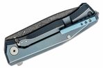MT01D BL LionSteel Folding nůž Damascus Scrambled blade, BLUE Titanium handle and clip