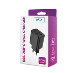 SETTY síťová nabíječka 1x USB + USB-C 3A 20W černá (GSM106082)